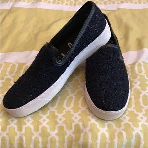 Tweed leather trim slip on Sam Edelman shoes